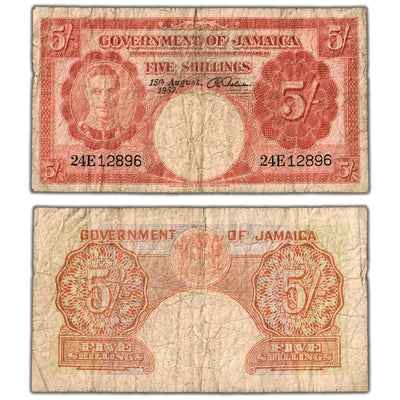 Jamaica 1957 5 Five Shillings Note P #37b - Circulated