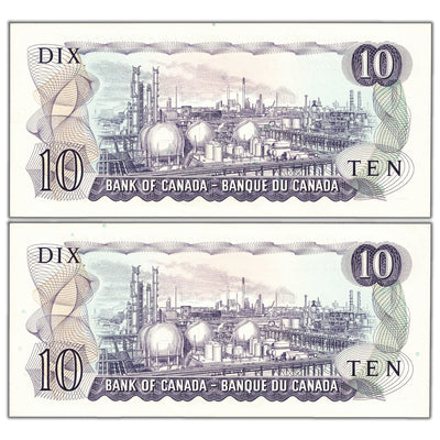 SOLD $10 1971 Bank of Canada Notes DP Prefix BC-49b - 2 Consecutive Ch UNC