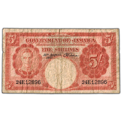 Jamaica 1957 5 Five Shillings Note P #37b - Circulated