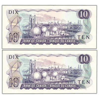 SOLD $10 1971 Bank of Canada Notes DL Short Run Prefix BC-49a - 2 Consecutive Ch UNC
