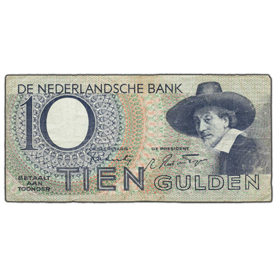 SOLD Netherlands 1943 10 Ten Gulden Note P #59 - Back Damaged