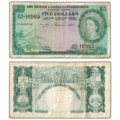 British Caribbean Territories 1957 $5 Five Dollars Note P #9b - Circulated