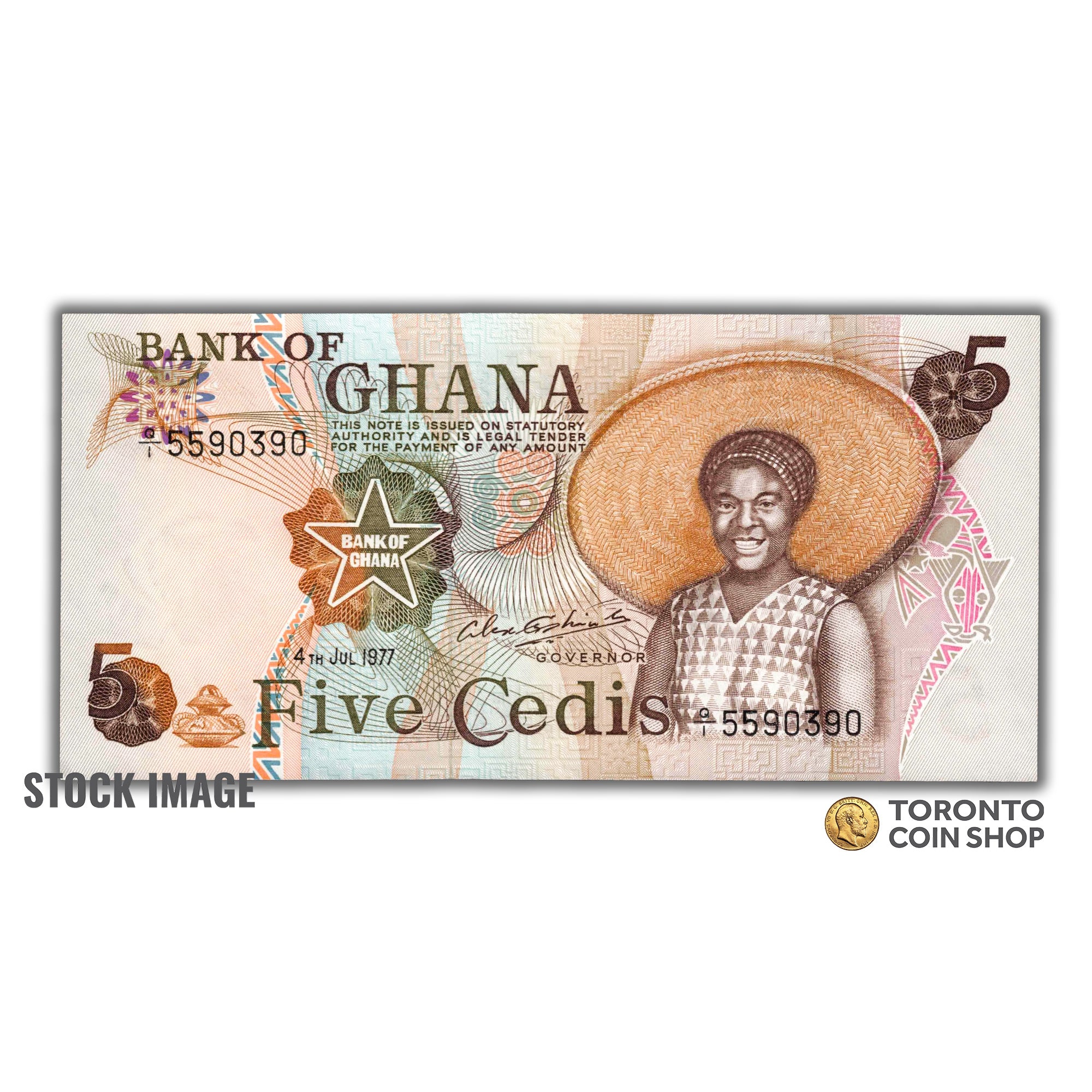 Ghana 1977 5 Cedis Note P #15b - Choice Uncirculated From Original Bun ...