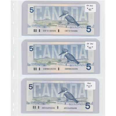 $5 1986 Bank of Canada Notes - Lot of 6 - Retail $192