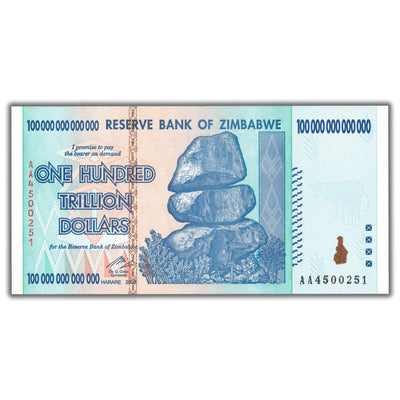 SOLD Zimbabwe 2008 100 Trillion Dollars Note P #91 - Uncirculated