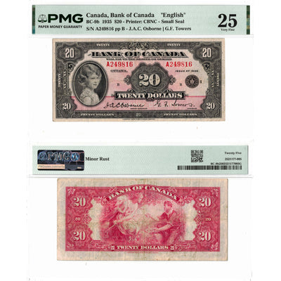 SOLD $20 1935 Bank of Canada Note English Text Small Seal BC-9b - PMG VF-25