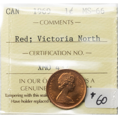 SOLD Canada 1969 1 Small Cent Coin - ICCS MS-66 Red