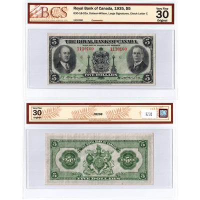 $5 1935 Royal Bank of Canada Chartered Note #630-18-02a - BCS VF-30