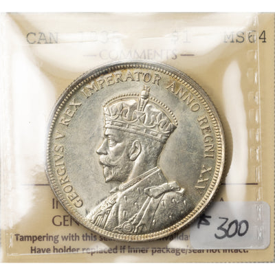 SOLD Canada 1935 SWL $1 Silver Dollar Coin - ICCS MS-64