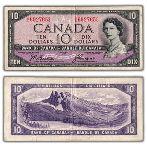 SOLD $10 1954 Bank of Canada Note Devil Face Beattie-Coyne J/D Final Prefix BC-32b - Fine