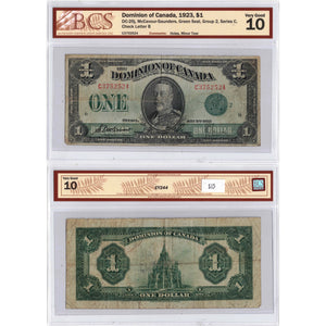 SOLD $1 1923 Dominion of Canada Note Green Seal Series C DC-25j - BCS VG-10