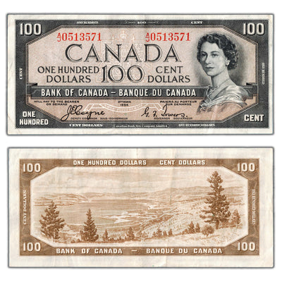 SOLD $100 1954 Bank of Canada Note Devil Face Coyne-Towers BC-35a - VF