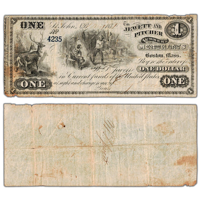 Jewett & Pitcher Merchants 1875 $1 Scrip Note Uncanceled NB #15-12-04-02 - Circulated