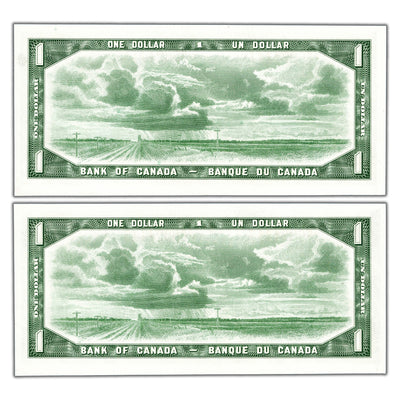 SOLD $1 1954 Bank of Canada Notes *M/Y Prefix BC-37bA - 2 Consecutive AU/UNC