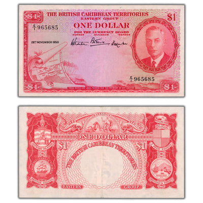 SOLD British Caribbean Territories 1950 $1 One Dollar Note P #1 - EF