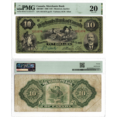 $10 1906 Merchants Bank of Canada Chartered Note #460-16-04 - PMG VF-20
