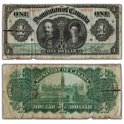 SOLD $1 1911 Dominion of Canada Note Green Line Series D DC-18b - Large Tear
