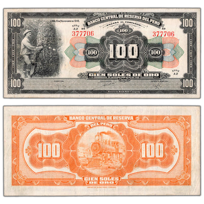 Peru 1946 100 Soles de Oro Note P #69Aa - VF+