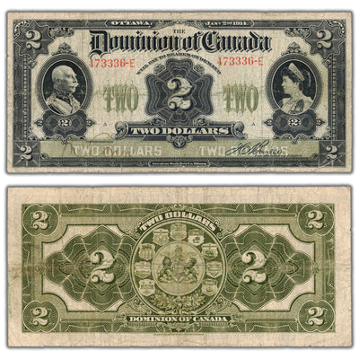 SOLD $2 1914 Dominion of Canada Note Series E DC-22a-i - Fine (pinholes)