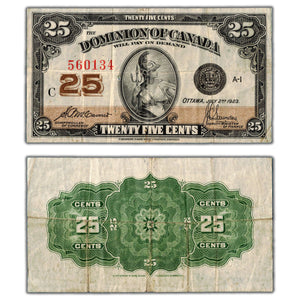 SOLD 25 Cents 1923 Dominion of Canada Shinplaster Note DC-24c - VF (pinholes)