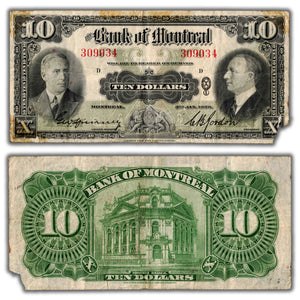 SOLD $10 1938 Bank of Montreal Canada Chartered Note CH #505-62-04 - Missing Corner/Residue
