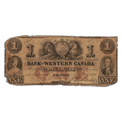 SOLD $1 1859 Bank of Western Canada Chartered Note #795-10-04 - Filler