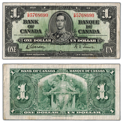 $1 1937 Bank of Canada Note Gordon-Towers C/M Prefix BC-21c - F/VF