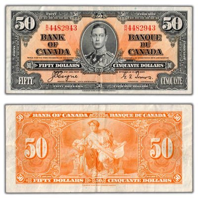 SOLD $50 1937 Bank of Canada Note Coyne-Towers B/H Prefix BC-26c - VF/EF