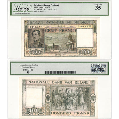 Belgium 1945 100 Francs Note P #126 - Legacy VF-35
