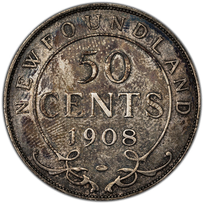 Newfoundland 1908 50 Cents Half Dollar Silver COin - VF-30