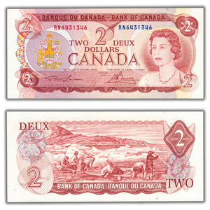 SOLD $2 1974 Bank of Canada Note RN Prefix BC-47a - 4 Digit Radar - Ch UNC