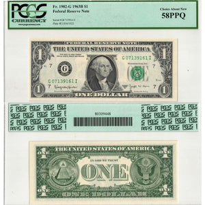 SOLD United States 1963 $1 Note Chicago Fr. 1902-G - PCGS AU-58 PPQ