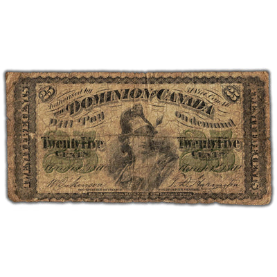 25 Cents 1870 Dominion of Canada Shinplaster Note Plain DC-1c - G/VG