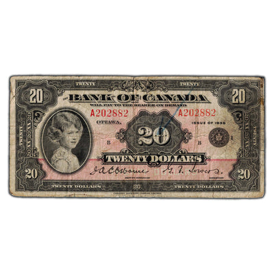 SOLD $20 1935 Bank of Canada Note English Text Small Seal BC-9b - Writing