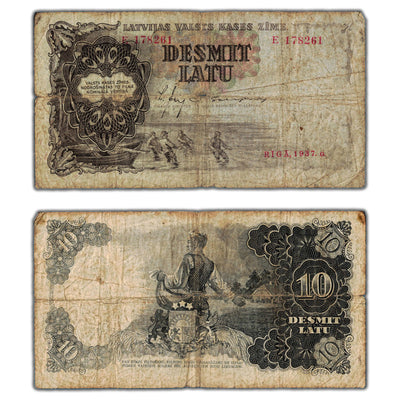 Latvia 1937 10 Ten Latu Note P #29a - Circulated