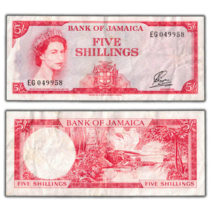 SOLD Jamaica 1960 5 Five Shillings Note P #49