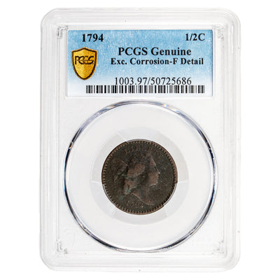United States 1794 Liberty Cap 1/2 Half Cent Coin - PCGS Fine Detail (corrosion)