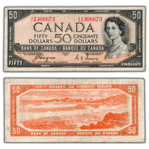 SOLD $50 1954 Bank of Canada Note Devil Face Coyne-Towers A/H Prefix BC-34a