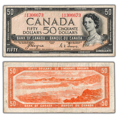 SOLD $50 1954 Bank of Canada Note Devil Face Coyne-Towers A/H Prefix BC-34a