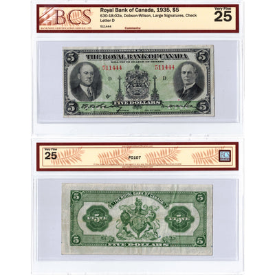 SOLD $5 1935 The Royal Bank of Canada Chartered Note #630-18-02a - BCS VF-25