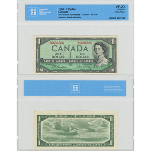 SOLD $1 1954 Bank of Canada Note BC-37b-i - 2 Digit Radar - CCCS VF-20