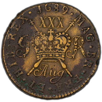 SOLD Ireland 1689 August James II 1/2 Crown Gun Money Coin - Corrosion