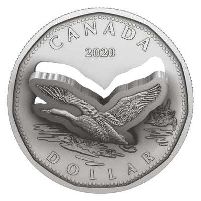 Canada 2020 $1 Lying Loon (R&D Lab) .9999 Fine Silver Coin (damaged sleeve)