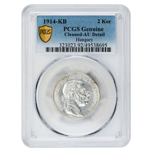 SOLD Hungary 1914-KB 2 Korona Silver Coin KM #493 - PCGS AU Detail Cleaned