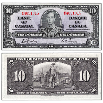 $10 1937 Bank of Canada Note Gordon-Towers W/D Prefix BC-24b - Choice UNC