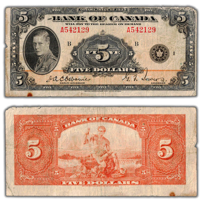 SOLD $5 1935 Bank of Canada Note English Text BC-5 - Small Piece Missing