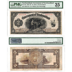 $2 1920 Government of Newfoundland Note NF-13b - PMG VF-25