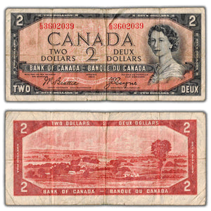 SOLD $2 1954 Bank of Canada Note Devil Face E/B Prefix BC-30b