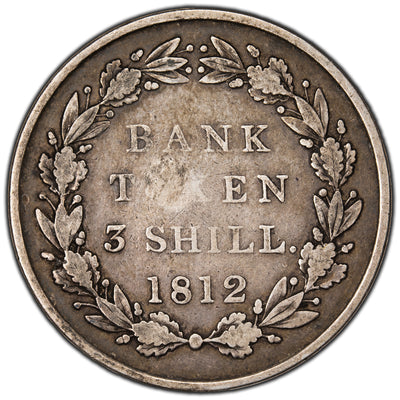 SOLD Great Britain 1812 3 Shillings Bank Token Silver Coin KM #Tn5 - 'TW' Counterstamp