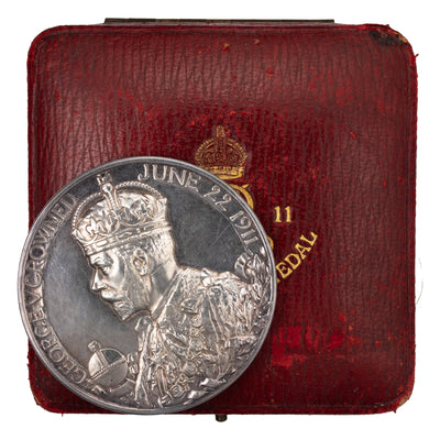 SOLD Great Britain 1911 George V 51mm Silver Coronation Medal In Original Box